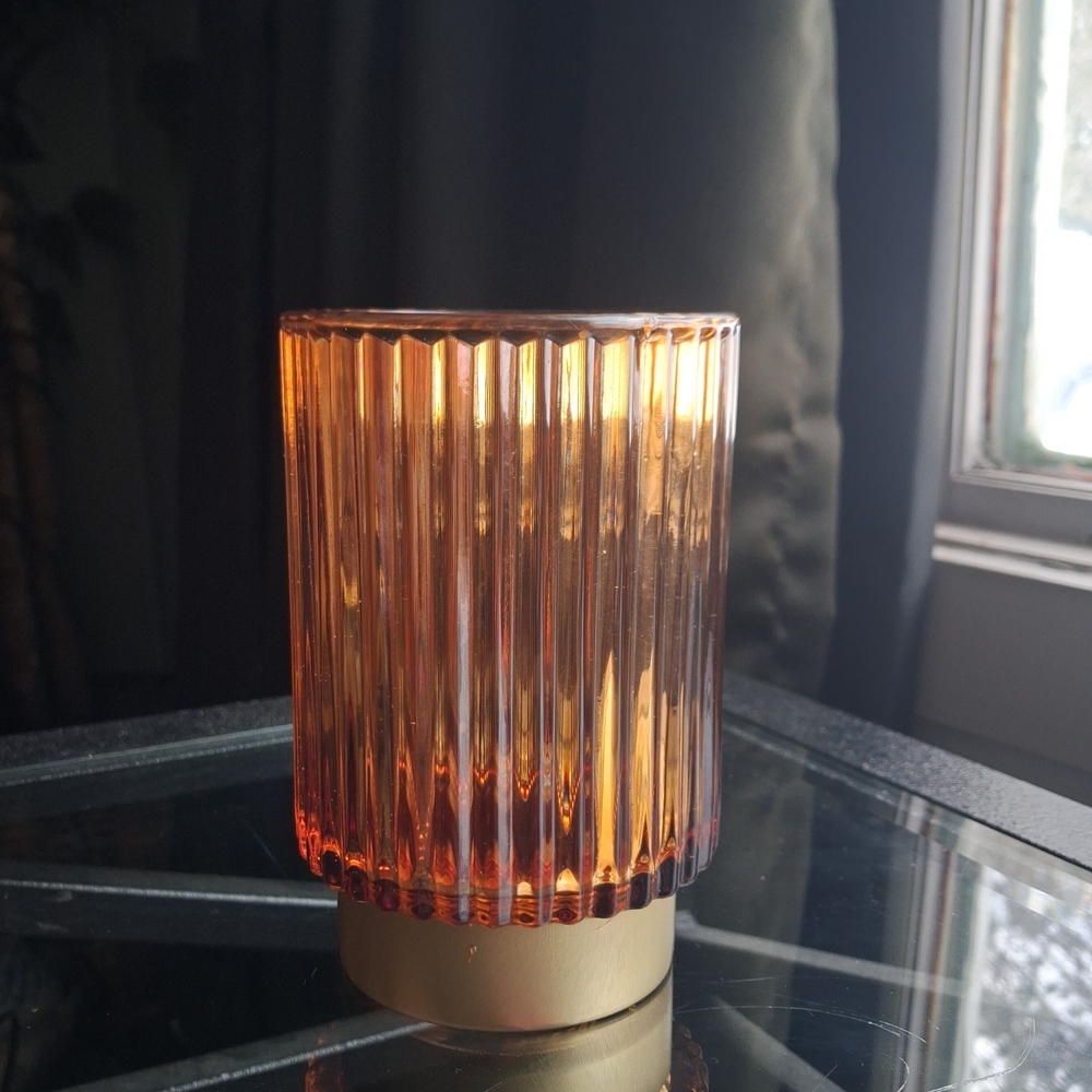2pk Amber Glass Accent Decor Holder with Gold Base - Picture 3 of 3